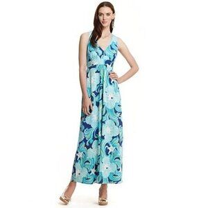 Lilly Pulitzer Halter Do the Wave True Blue Maxi Dress Small Silk Beachy Wedding